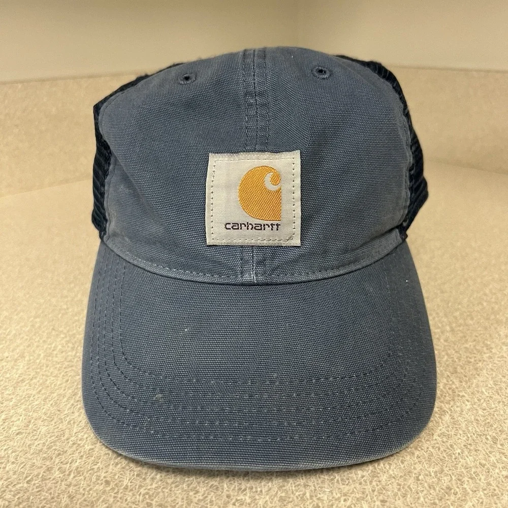 Carhartt Vintage Work Patch Trucker Snapback Cap Mesh Navy Blue